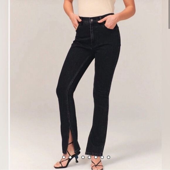 NWT Abercrombie & Fitch Skinny High Rise Jean Black Slit Hem- Size 37 (24S) - Picture 1 of 7
